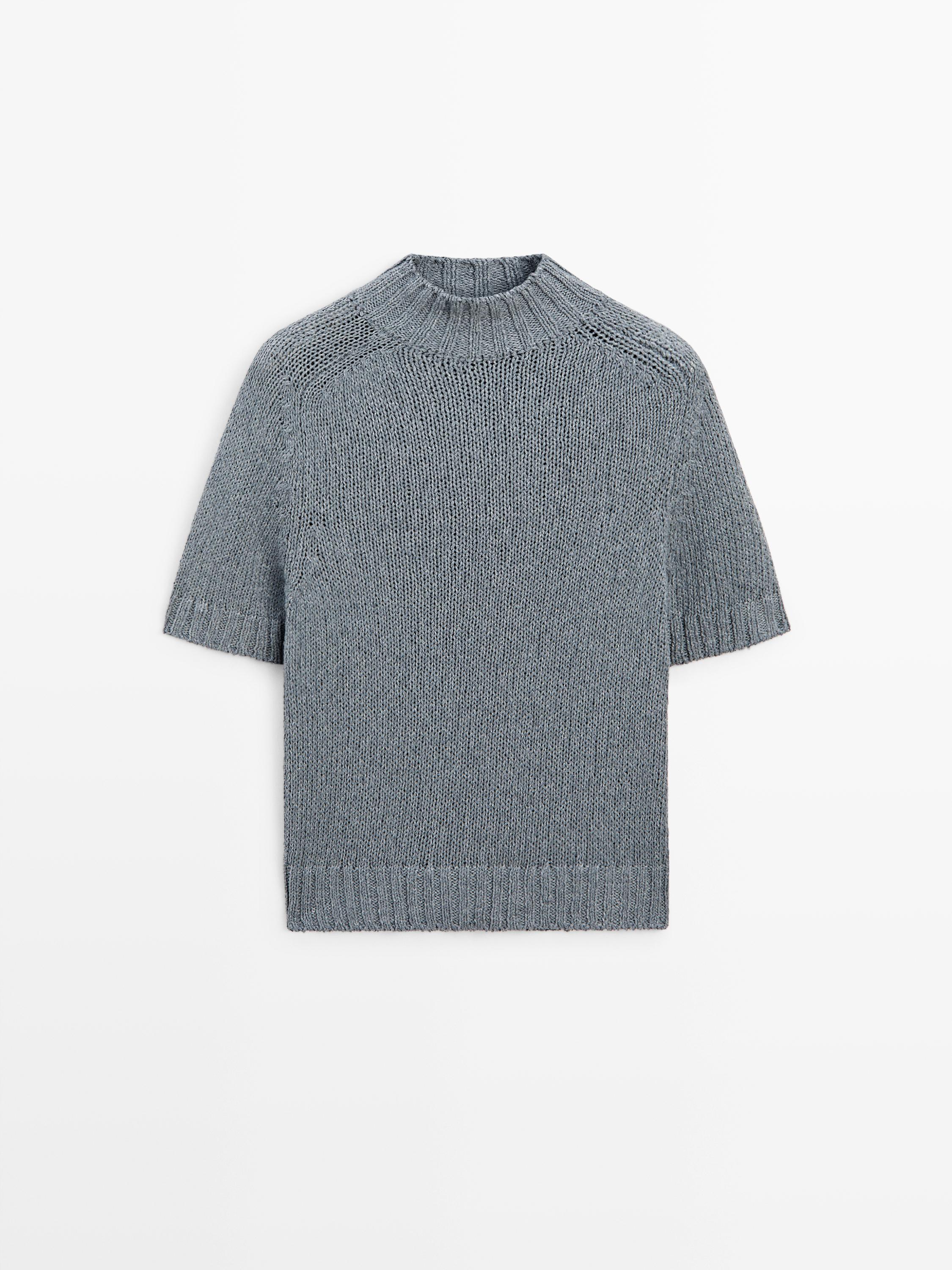 Pull maille coton mélangé col montant